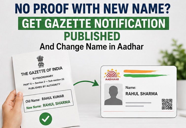Name change gazette to change name in aadhar card without proof