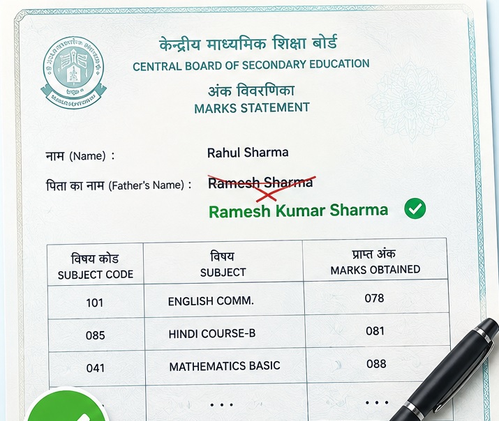 CBSE 10th marksheet father name correction online