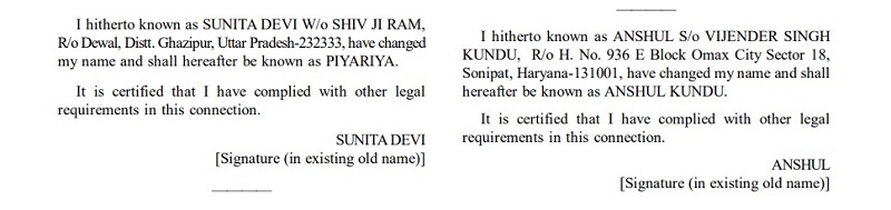 Name Change Gazette Format for a Major