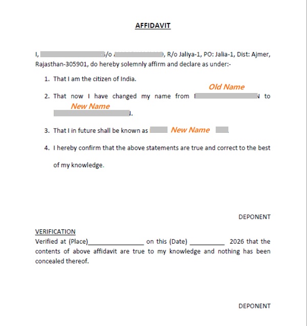 Name change affidavit format original