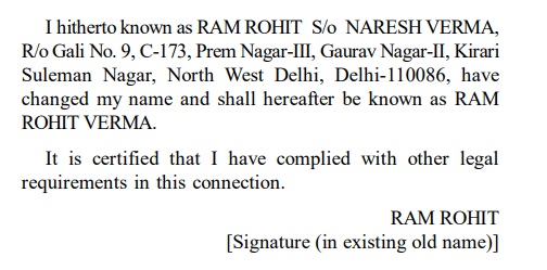 gazette notification for name change in delhi format